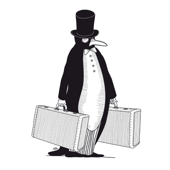 Clé Privée, hôtel, pingouin et concierge de luxe, dessin Aurélie Castex
