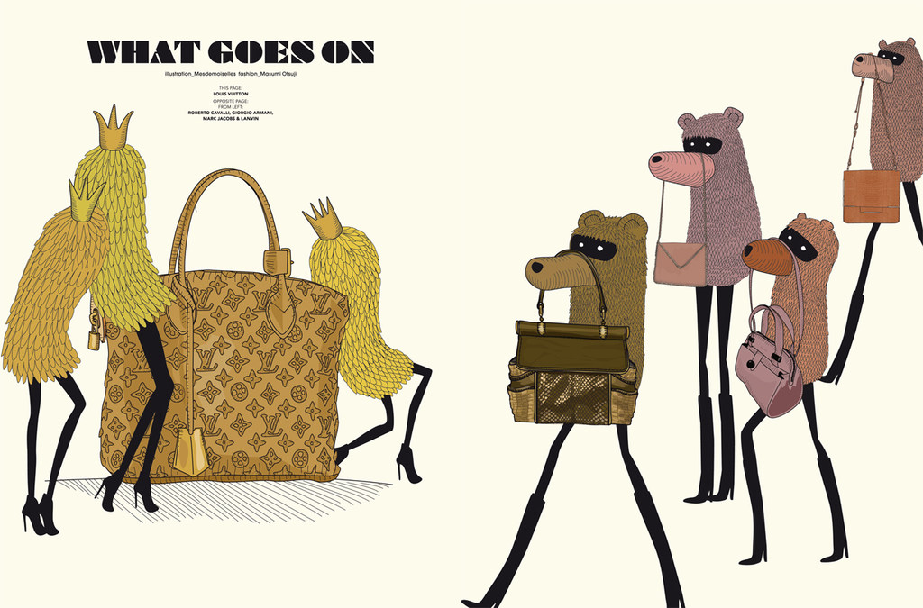 magazine fashion serie animaux vuitton, burberry, st laurent, hermes illustré par Aurélie Castex